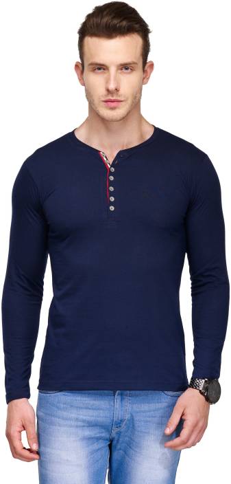TSX Solid Men's Henley Blue T-Shirt
