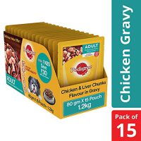 Pedigree Adult Wet Dog Food, Chicken and Liver Chunks in Gravy, 80 g (Pack of 15)