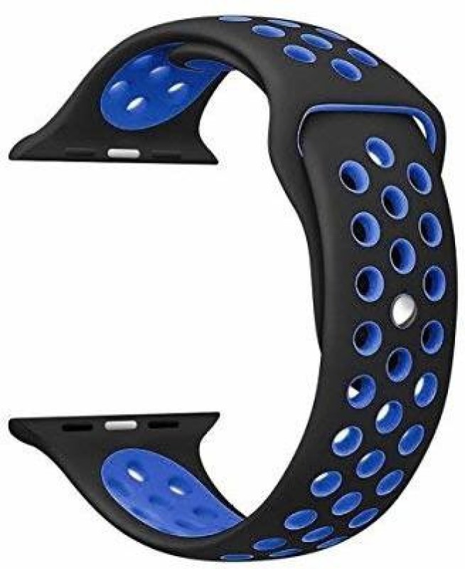 CellFAther Soft Silicone Sport Strap Replacement iWatch Wristband for Apple iWatch Series 3 Series 2 Series 1 Sport Edition Nike 38mm (Black/Blue) WATCH NOT INCLUDED Smart Watch Strap(Blue)