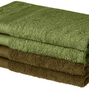 Amazon Brand - Solimo 100% Cotton 4 Piece Hand Towel Set, 500 GSM (Sepia Brown and Olive Green)