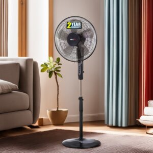 iBELL Chrome10B Stand Fan, 5 Leaf, Premium Cooling with 2 Hr Timer 4 Star 406 mm 5 Blade Pedestal Fan(Anti Dust | Black | Pack of 1)