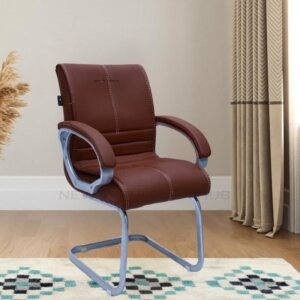 Newturn Maxson Heavy duty Cushion office fixed visitor chair with 2 Year warranty Synthetic Office Visitor Chair(Brown, Pre-assembled)