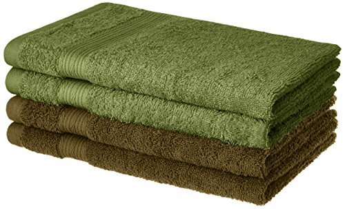 Amazon Brand – Solimo 100% Cotton 4 Piece Hand Towel Set, 500 GSM (Sepia Brown and Olive Green)