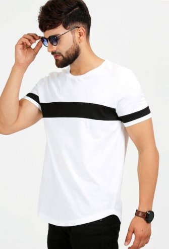 Aelo Solid Men's Round Neck White, Black T-Shirt