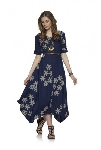 Bombay Paisley by Westside Navy Floral Print Dress With Belt