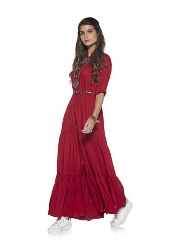 Bombay Paisley by Westside Red Tiered Ruffle Dress