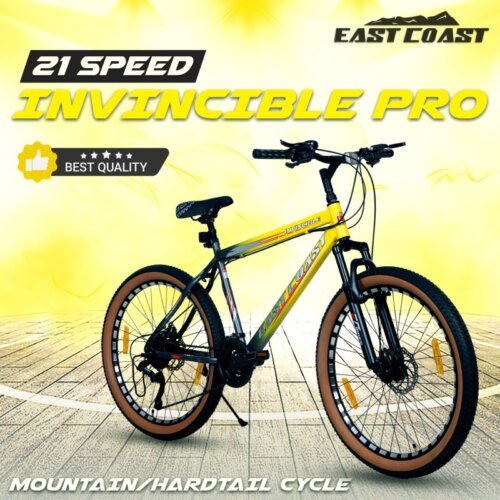 EAST COAST INVINCIBLE PRO 21 SPEED /Hardtail 26 T Mountain Cycle(21 Gear, Yellow, Only Front Suspension)