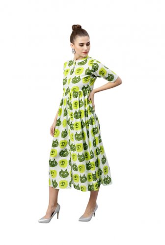 Gerua Green Printed Cotton Midi Dress