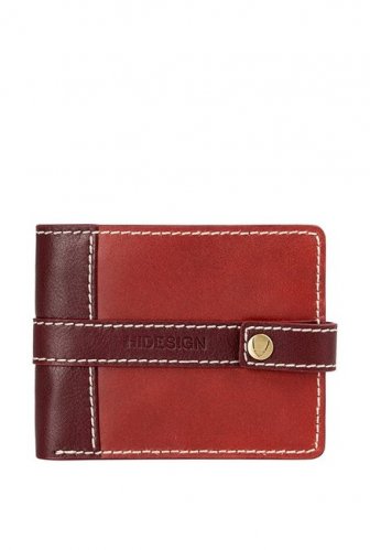 Hidesign Red & Maroon Stitched Leather Bi-Fold Wallet