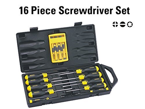 STANLEY 68-0002C Cushion Grip Screwdriver Set-16 pcs (Yellow and Black)