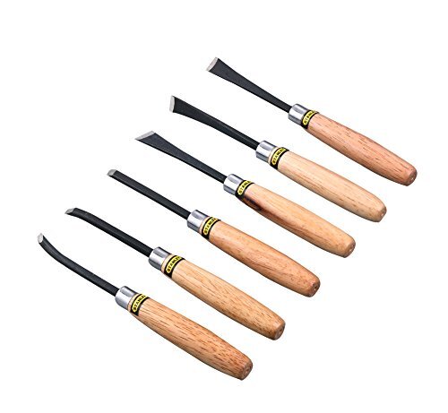 STANLEY STHT16120-8 1/4” 6-Piece Wood Carving Chisel Set for DIY and Professional use (Brown)
